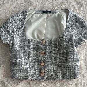 Dynamite Gray Tweed Button-Up Blazer